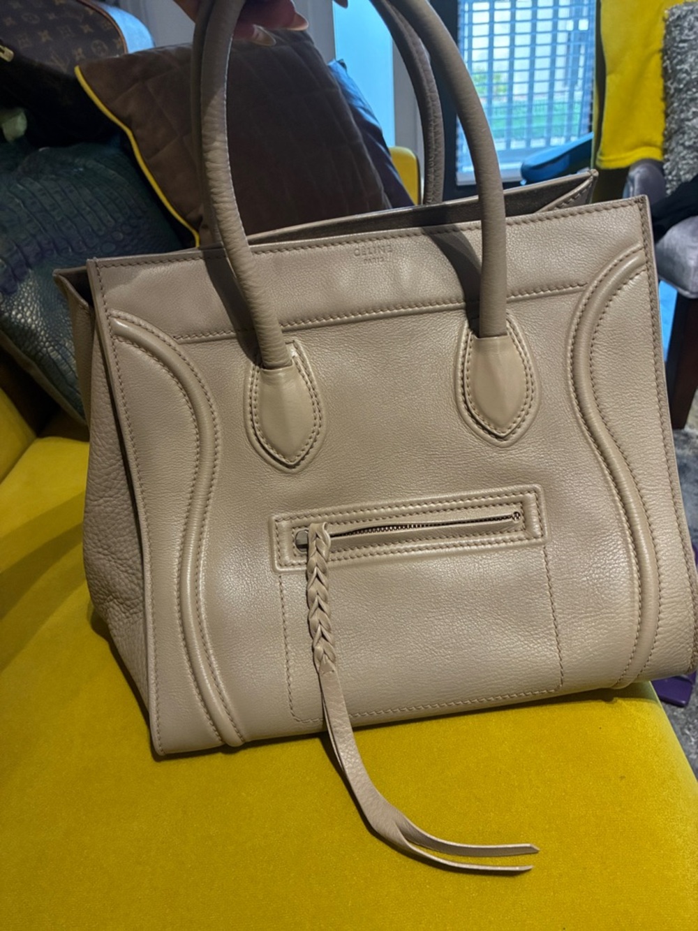 Celine Taupe Pebbled Leather phantom bag- authentic and good condition